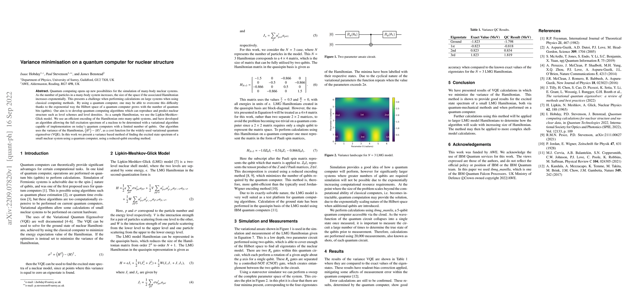 Thumbnail for Variance minimisation on a quantum computer for nuclear structure