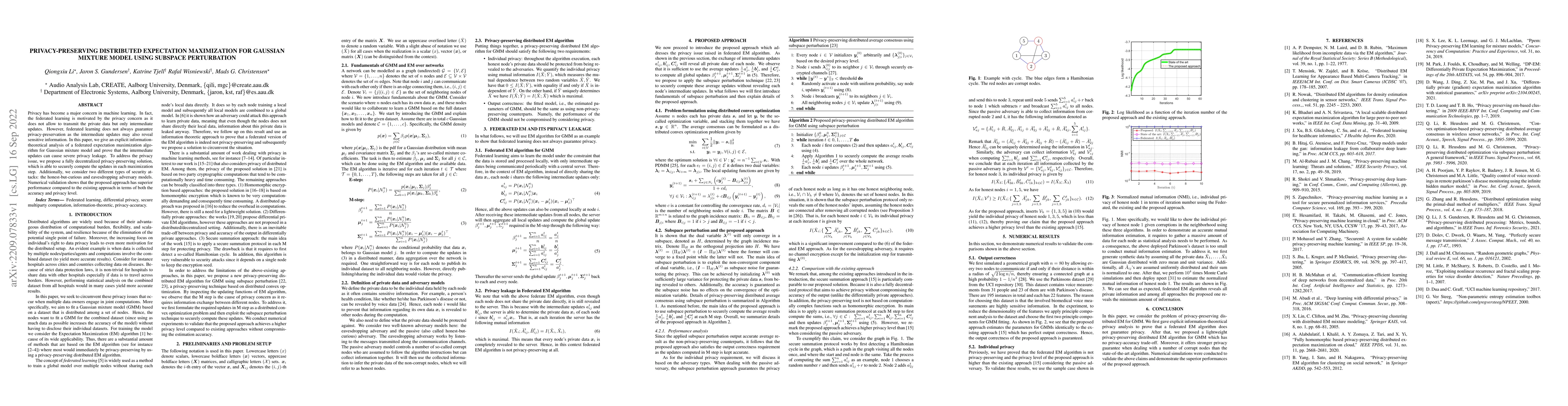 Thumbnail for Privacy-Preserving Distributed Expectation Maximization for Gaussian
  Mixture Model using Subspace Perturbation