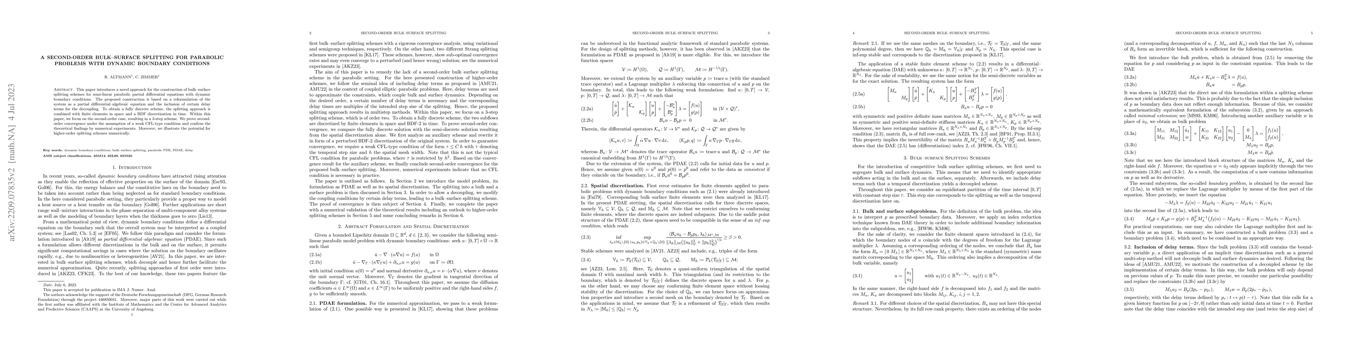 Thumbnail for A second-order bulk--surface splitting for parabolic problems with
  dynamic boundary conditions