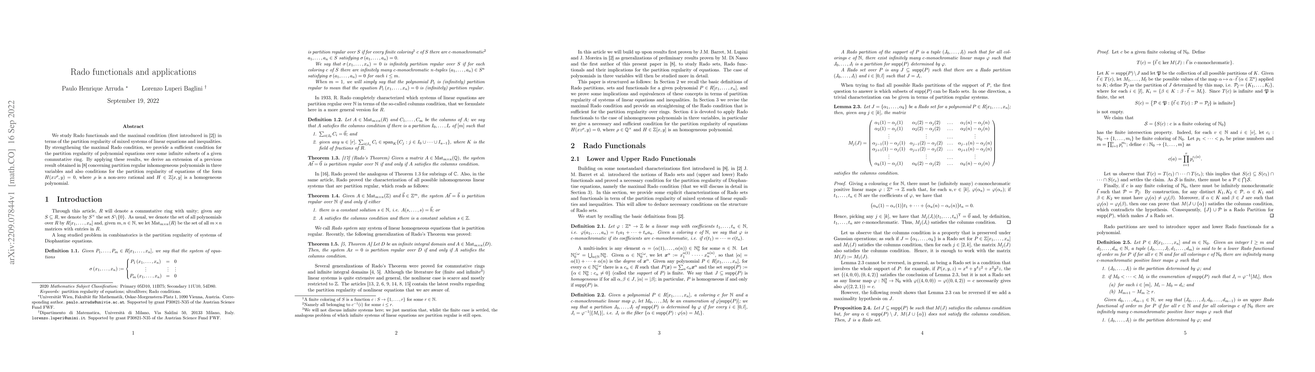 Thumbnail for Rado functionals and applications