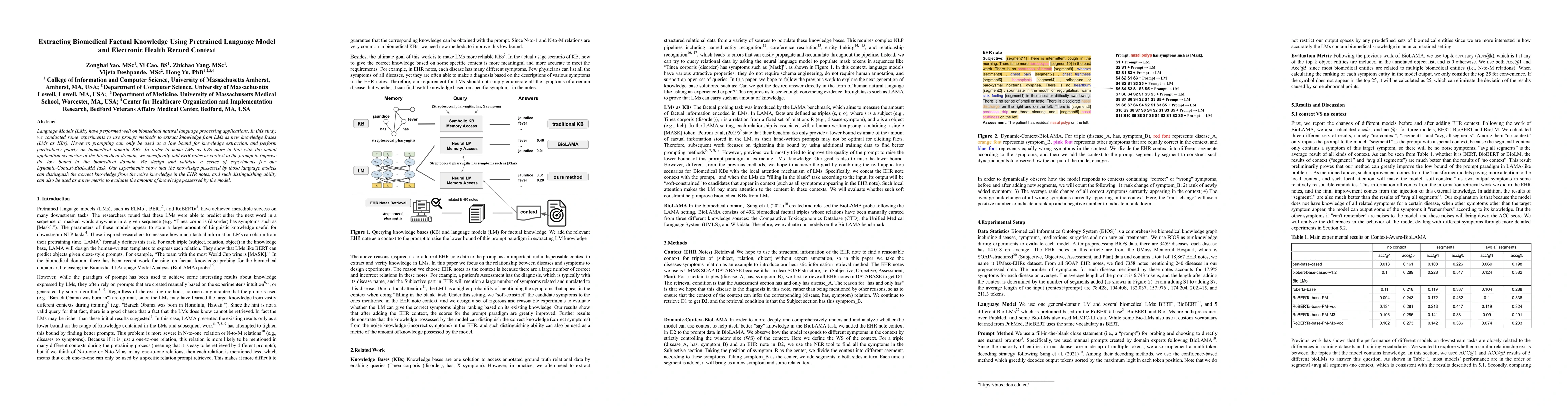 Thumbnail for Extracting Biomedical Factual Knowledge Using Pretrained Language Model
  and Electronic Health Record Context
