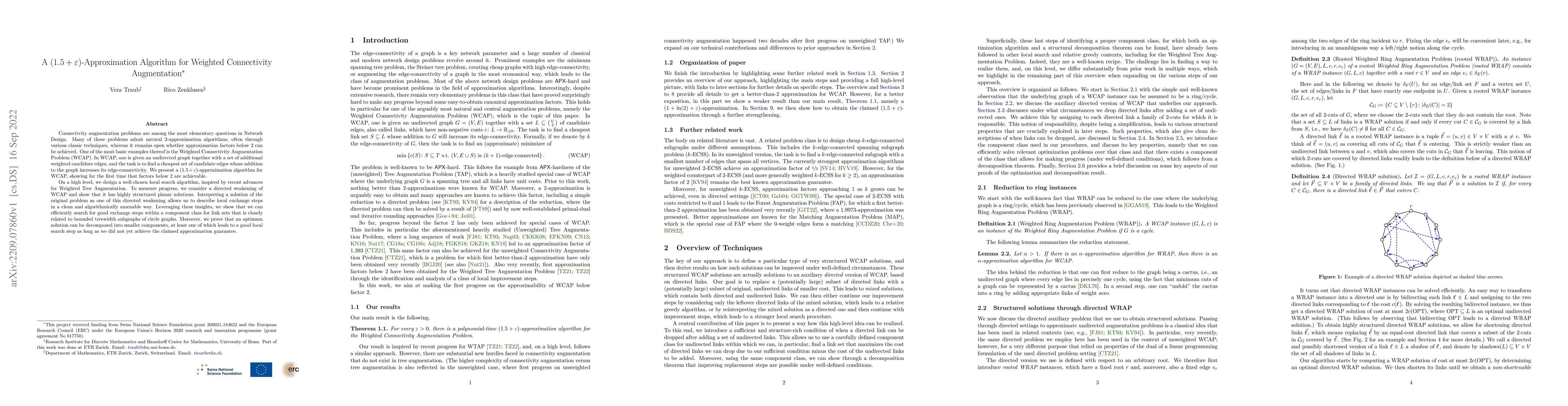 Thumbnail for A $(1.5+\epsilon)$-Approximation Algorithm for Weighted Connectivity
  Augmentation