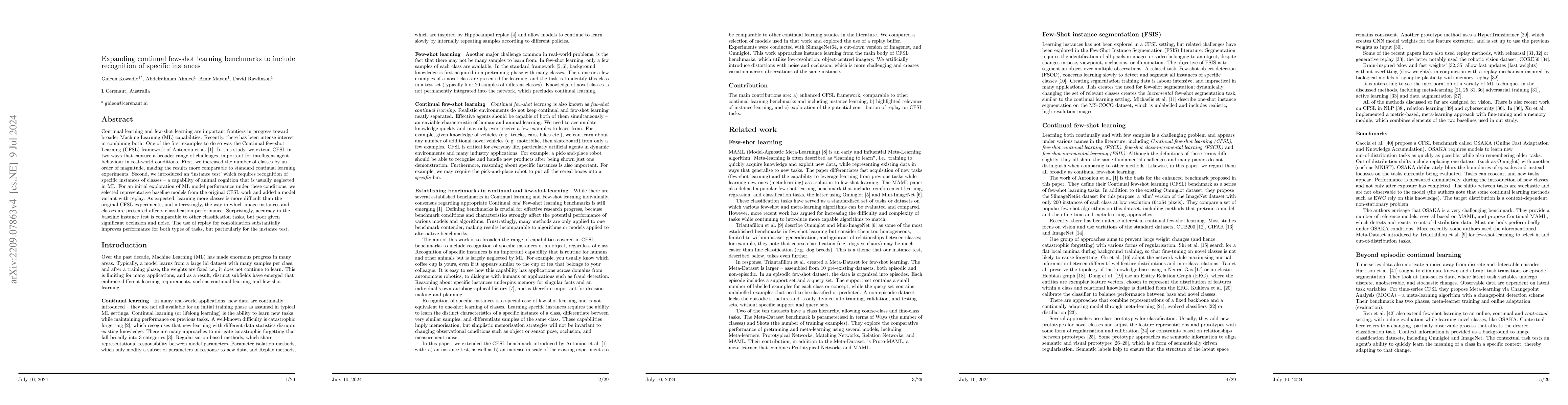 Thumbnail for Expanding continual few-shot learning benchmarks to include recognition
  of specific instances