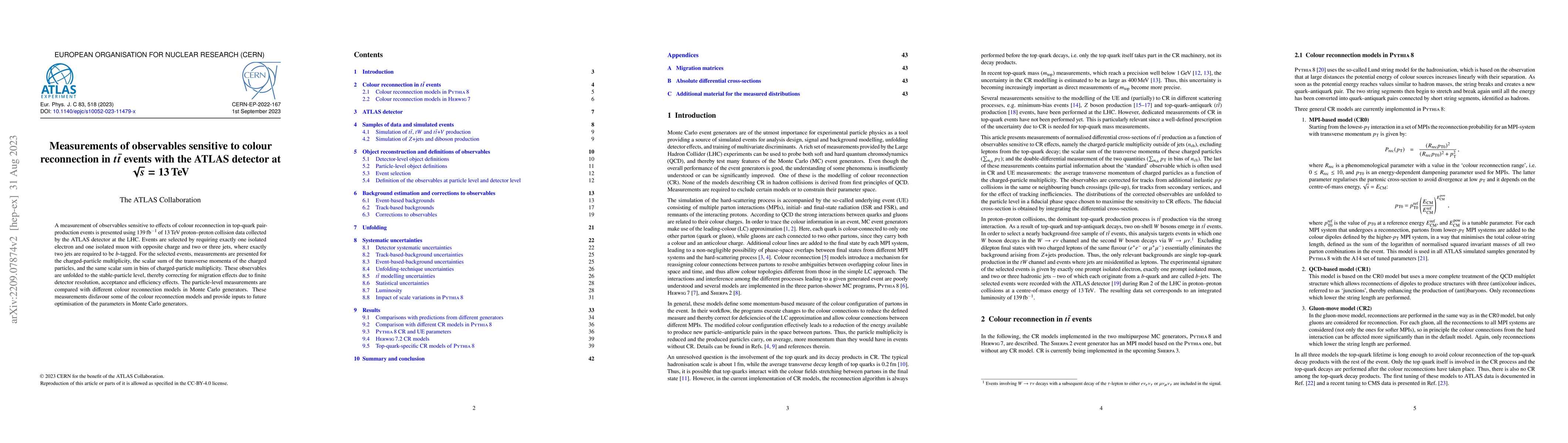 Thumbnail for Measurements of observables sensitive to colour reconnection in
  $t\bar{t}$ events with the ATLAS detector at $\sqrt{s}=13$ TeV