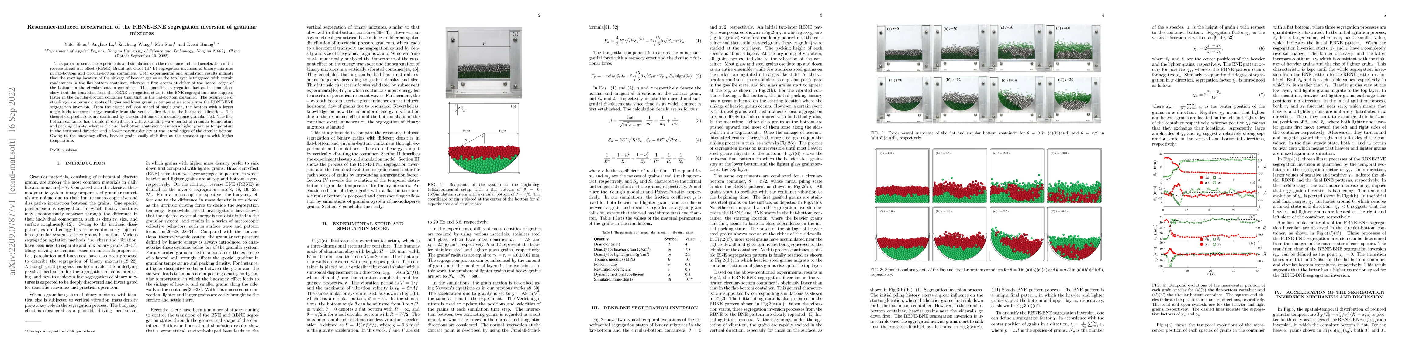 Thumbnail for Resonance-induced acceleration of the RBNE-BNE segregation inversion of
  granular mixtures