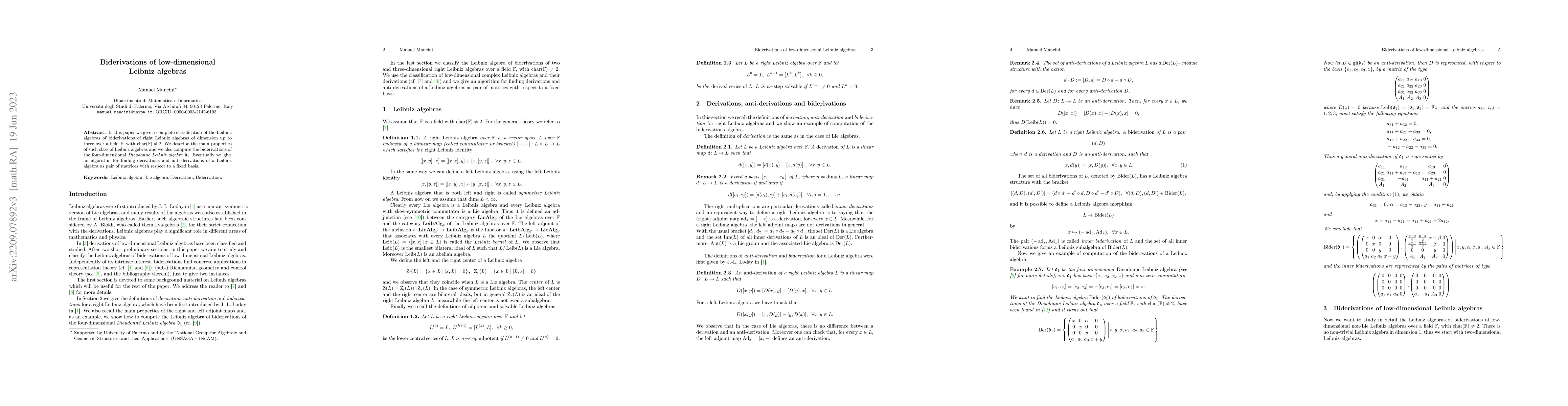 Thumbnail for Biderivations of low-dimensional Leibniz algebras