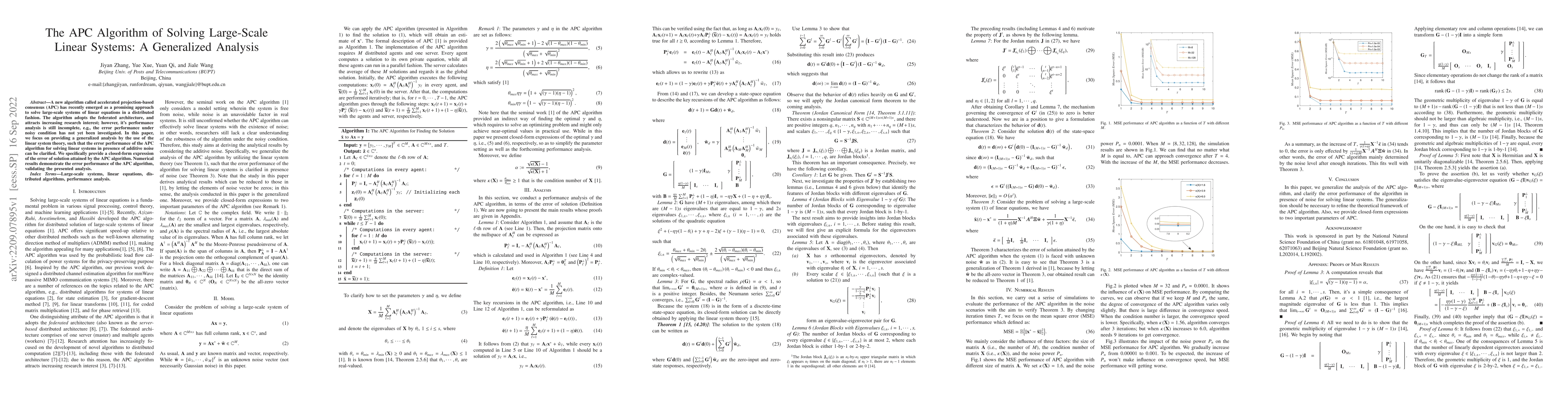 Thumbnail for The APC Algorithm of Solving Large-Scale Linear Systems: A Generalized
  Analysis
