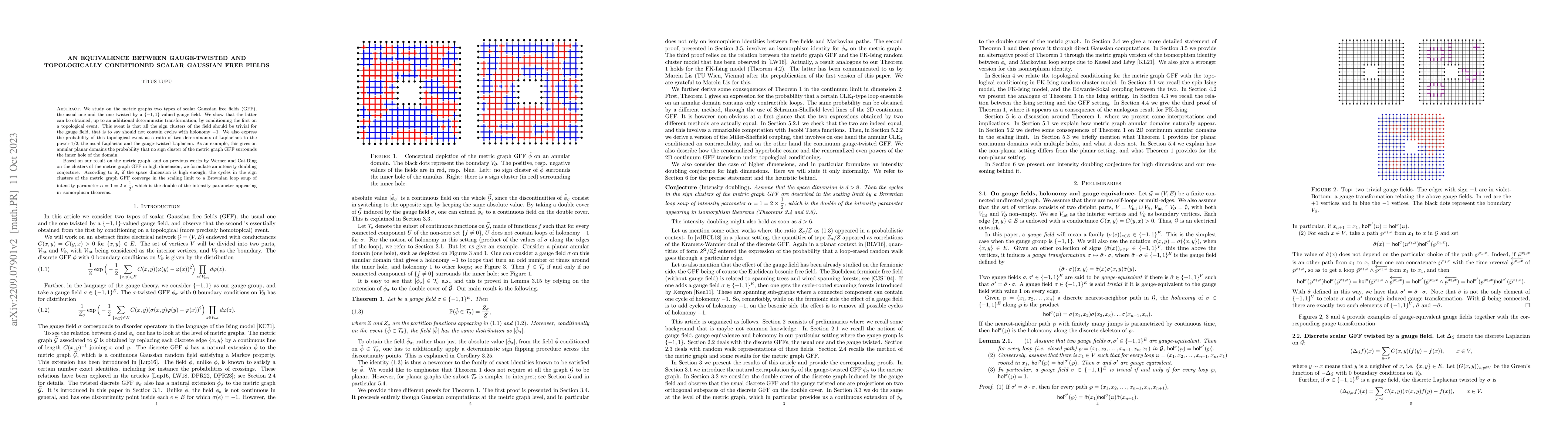 Thumbnail for An equivalence between gauge-twisted and topologically conditioned
  scalar Gaussian free fields