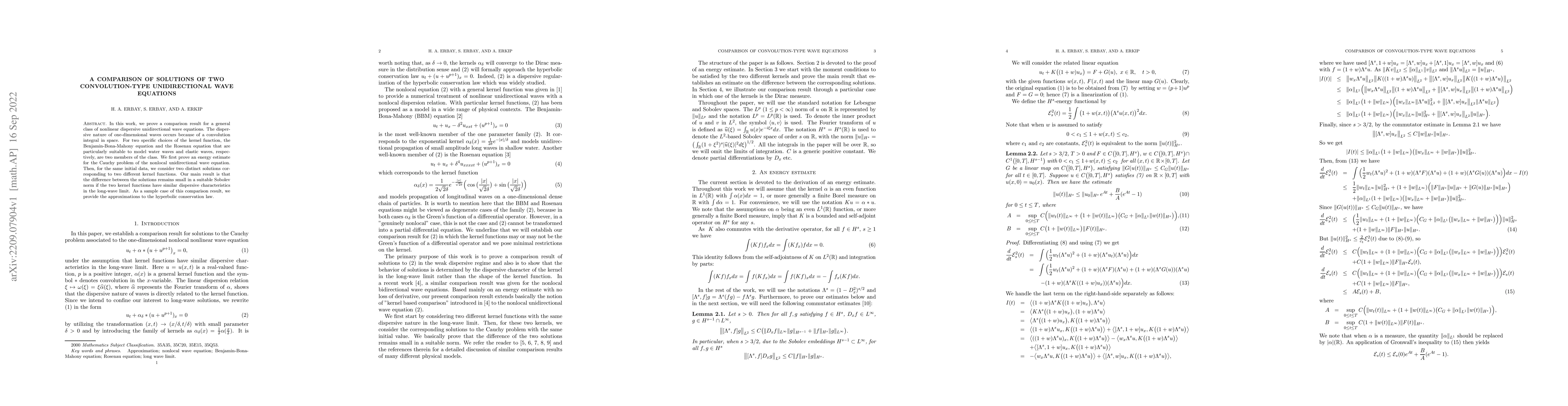 Thumbnail for A Comparison of Solutions of Two Convolution-Type Unidirectional Wave
  Equations