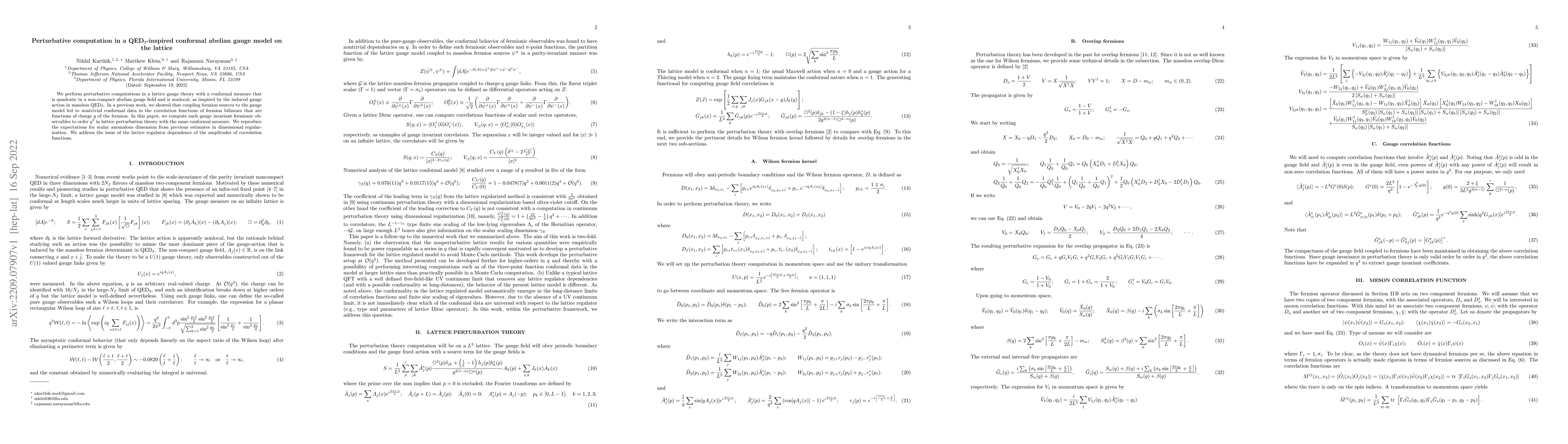 Thumbnail for Perturbative computation in a QED$_3$-inspired conformal abelian gauge
  model on the lattice