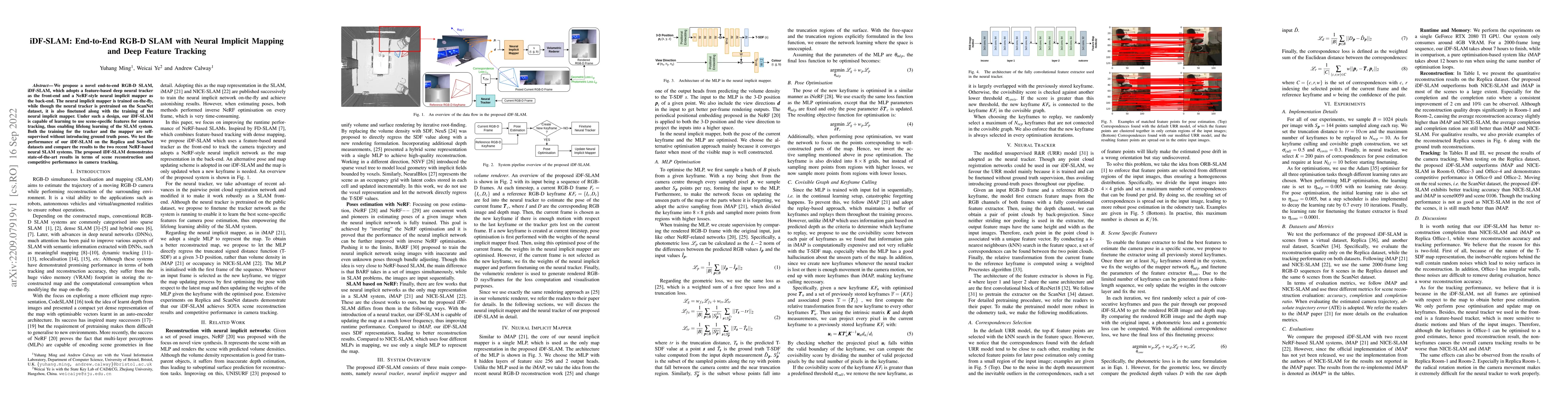 Thumbnail for iDF-SLAM: End-to-End RGB-D SLAM with Neural Implicit Mapping and Deep
  Feature Tracking