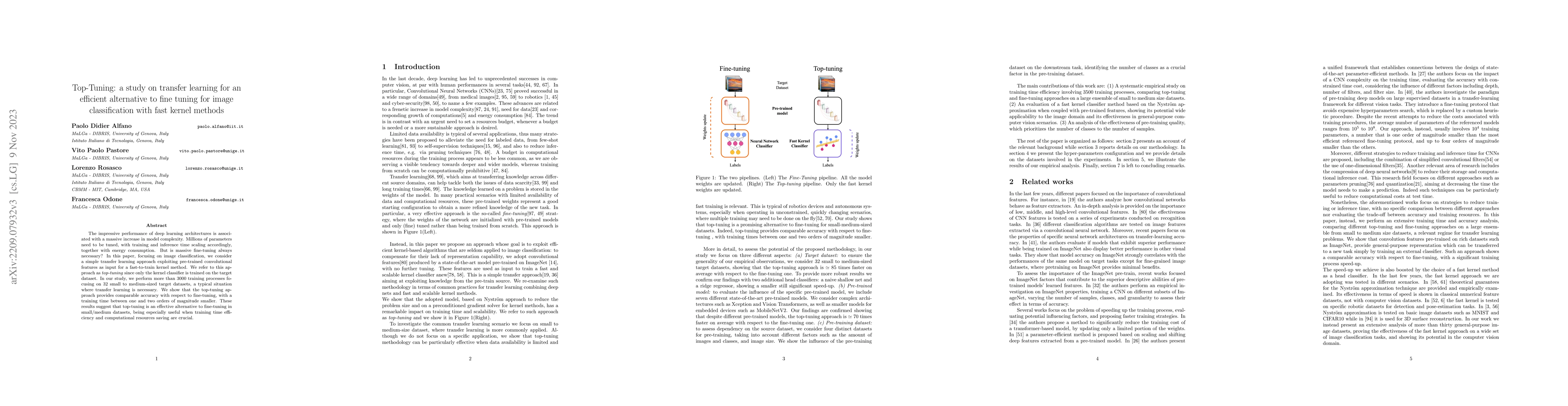 Thumbnail for Top-Tuning: a study on transfer learning for an efficient alternative to
  fine tuning for image classification with fast kernel methods