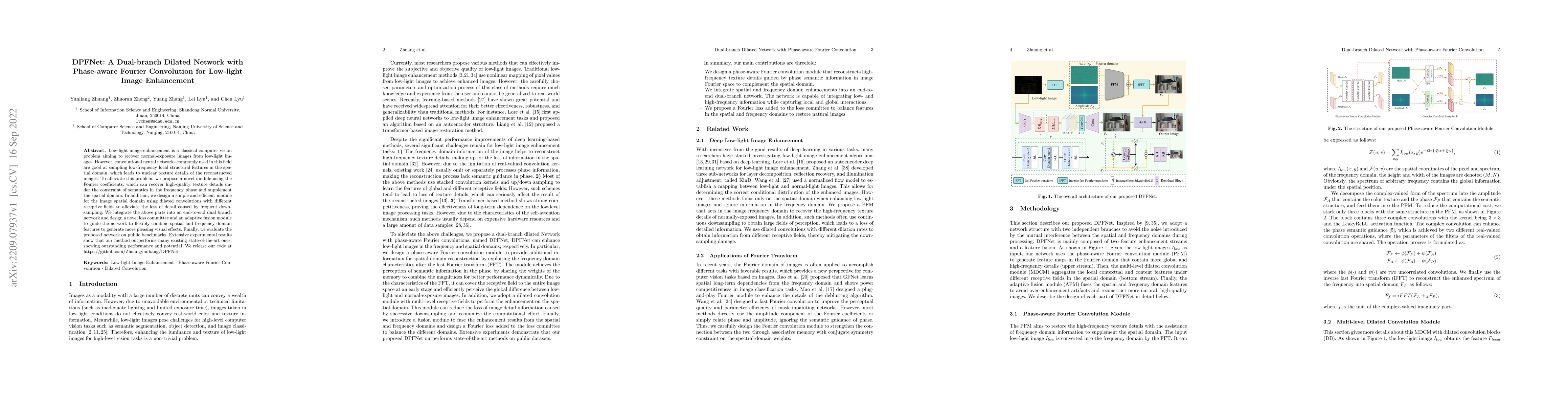 Thumbnail for DPFNet: A Dual-branch Dilated Network with Phase-aware Fourier
  Convolution for Low-light Image Enhancement