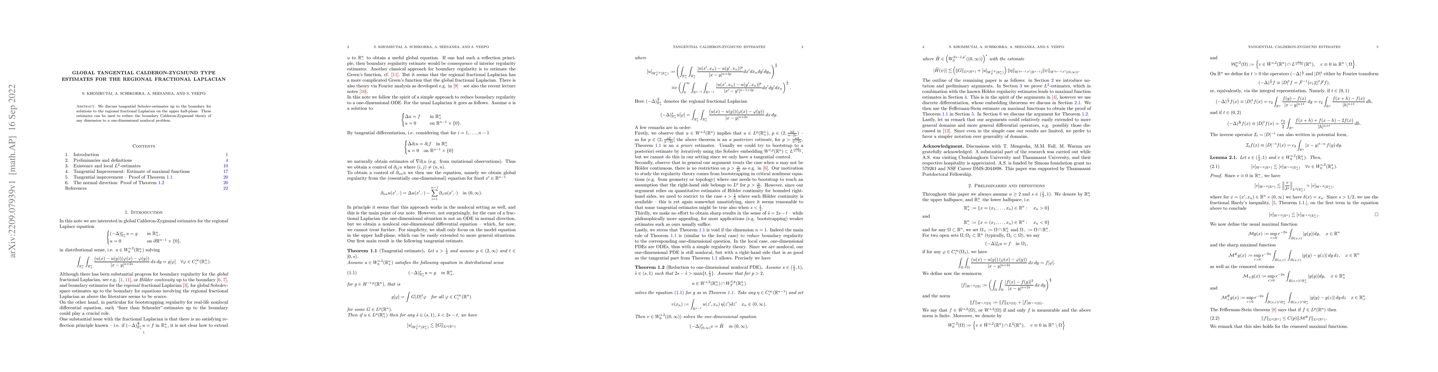 Thumbnail for Global tangential Calderon-Zygmund type estimates for the regional
  fractional Laplacian