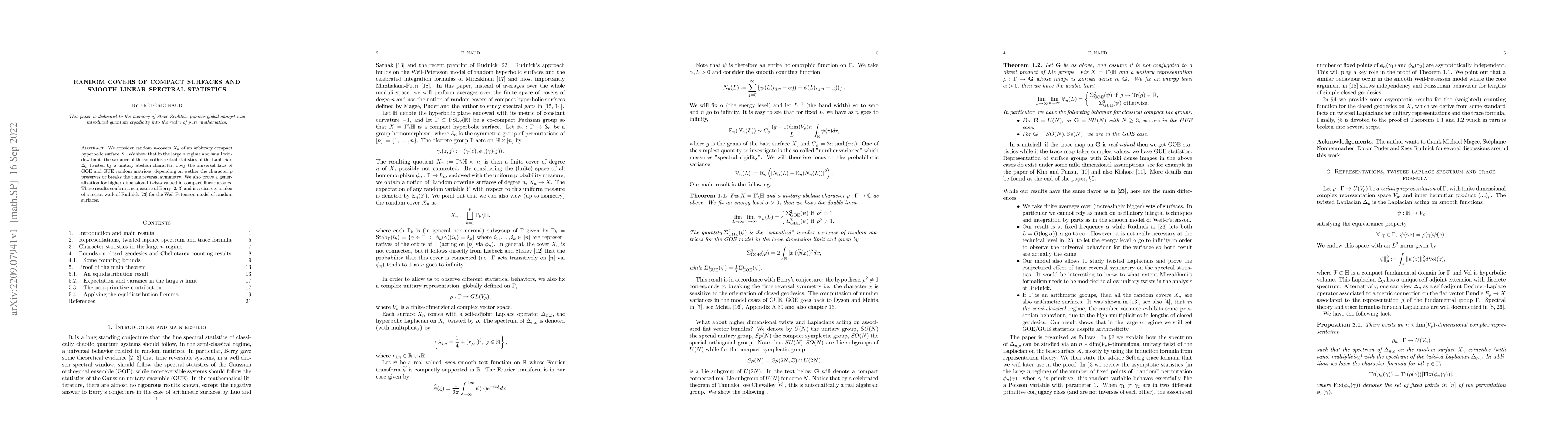 Thumbnail for Random covers of compact surfaces and smooth linear spectral statistics