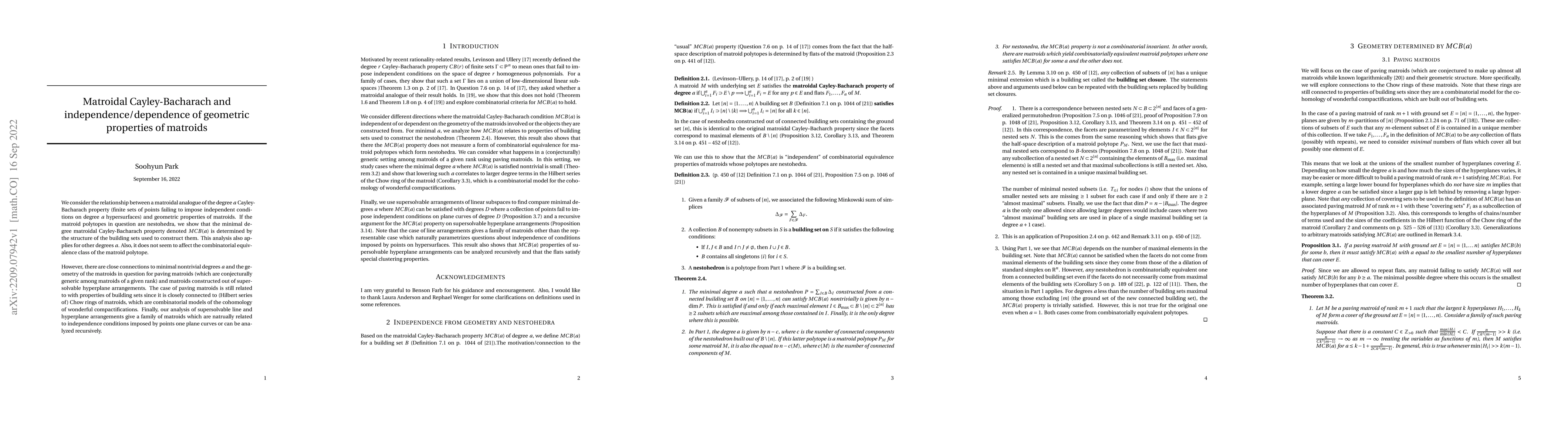 Thumbnail for Matroidal Cayley-Bacharach and independence/dependence of geometric
  properties of matroids