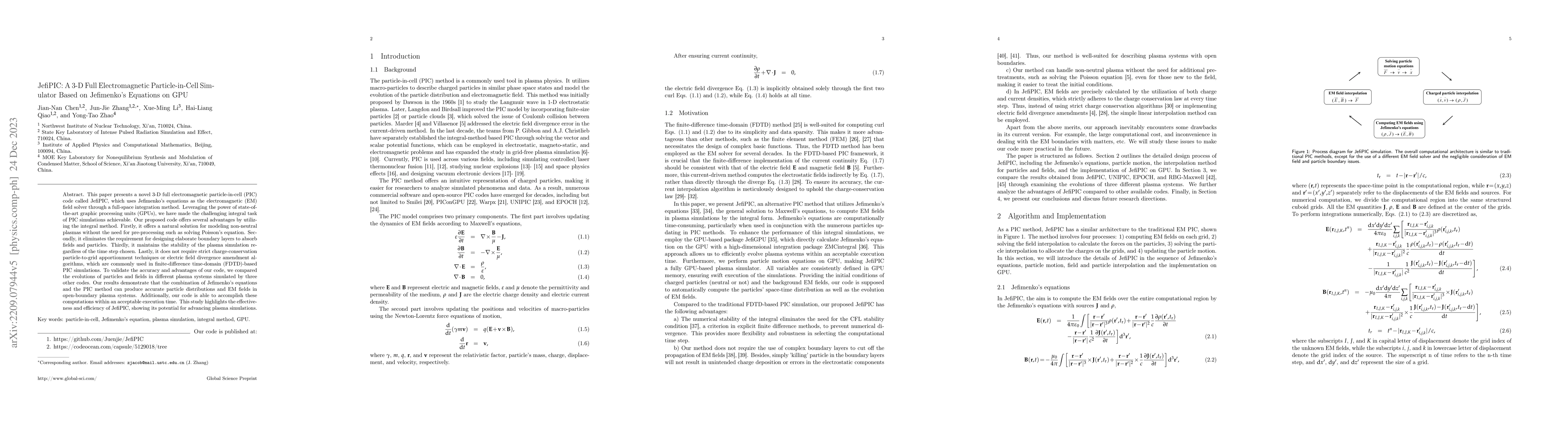 Thumbnail for JefiPIC: A 3-D Full Electromagnetic Particle-in-Cell Simulator Based on
  Jefimenko's Equations on GPU