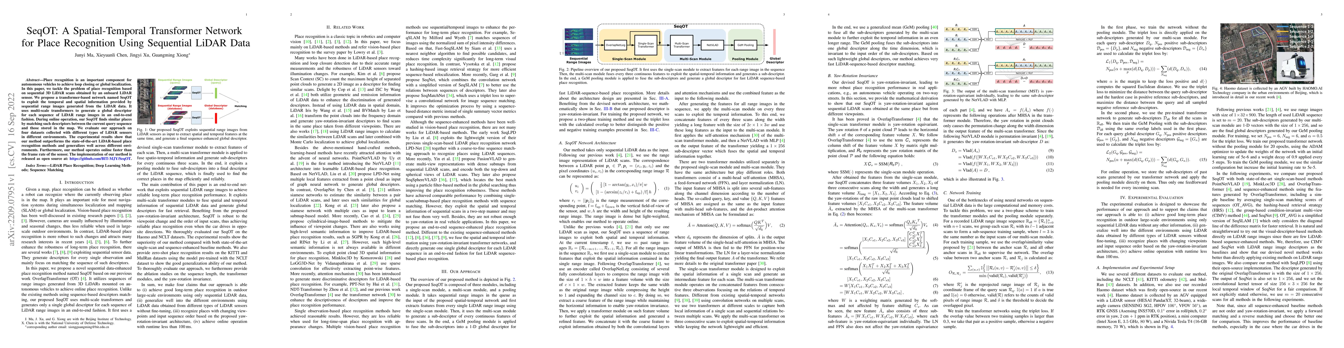 Thumbnail for SeqOT: A Spatial-Temporal Transformer Network for Place Recognition
  Using Sequential LiDAR Data