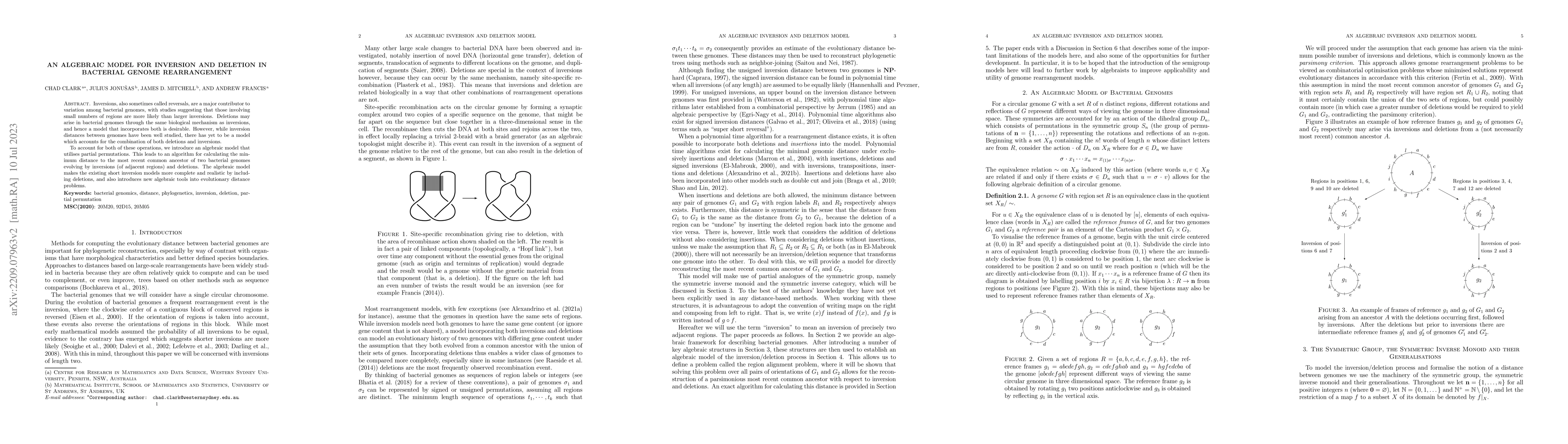 Thumbnail for An algebraic model for inversion and deletion in bacterial genome
  rearrangement