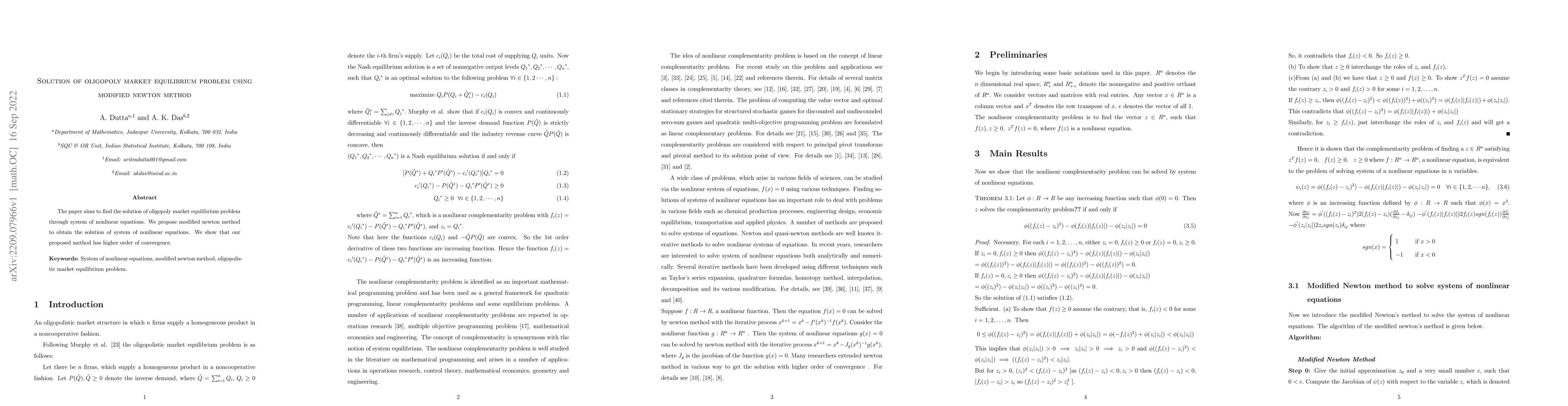 Thumbnail for Solution of oligopoly market equilibrium problem using modified newton
  method