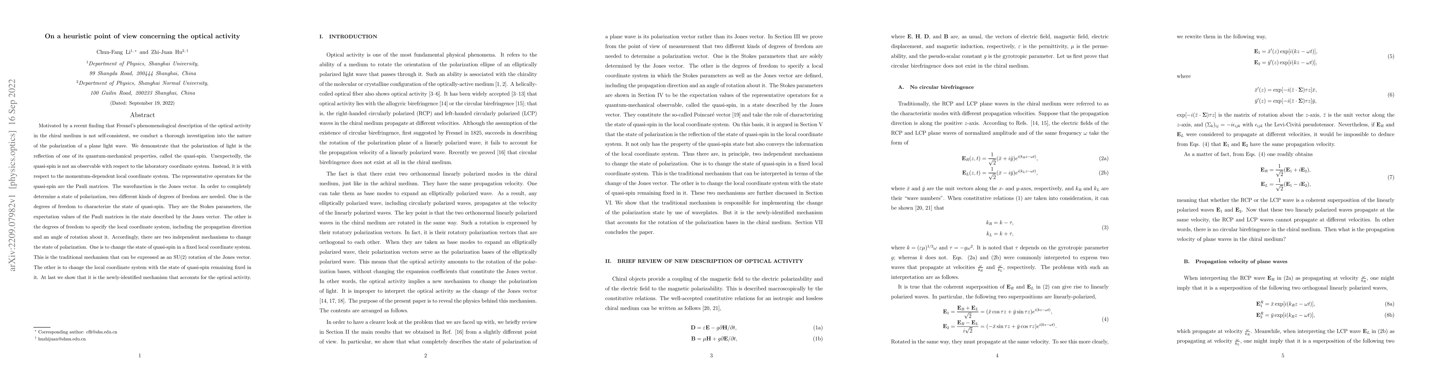 Thumbnail for On a heuristic point of view concerning the optical activity