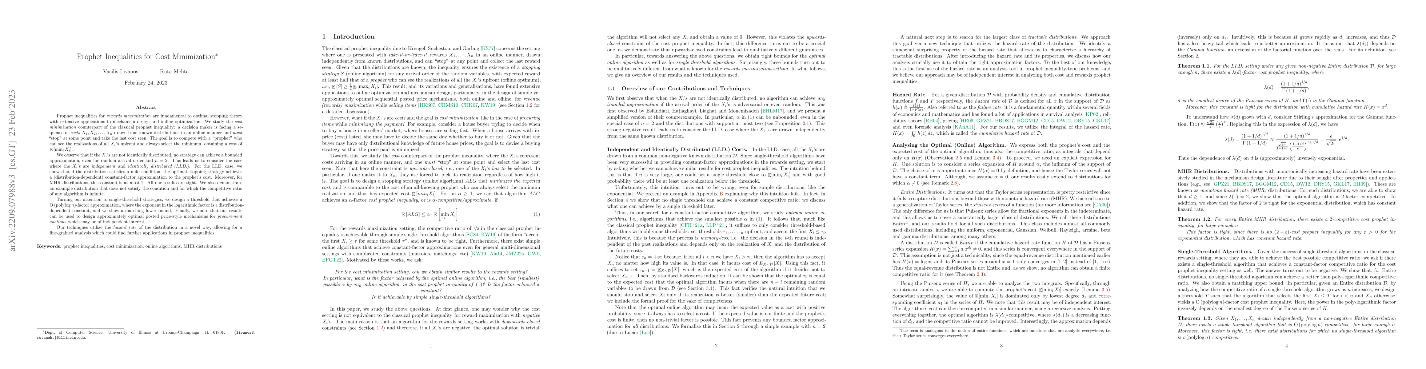 Thumbnail for Prophet Inequalities for Cost Minimization