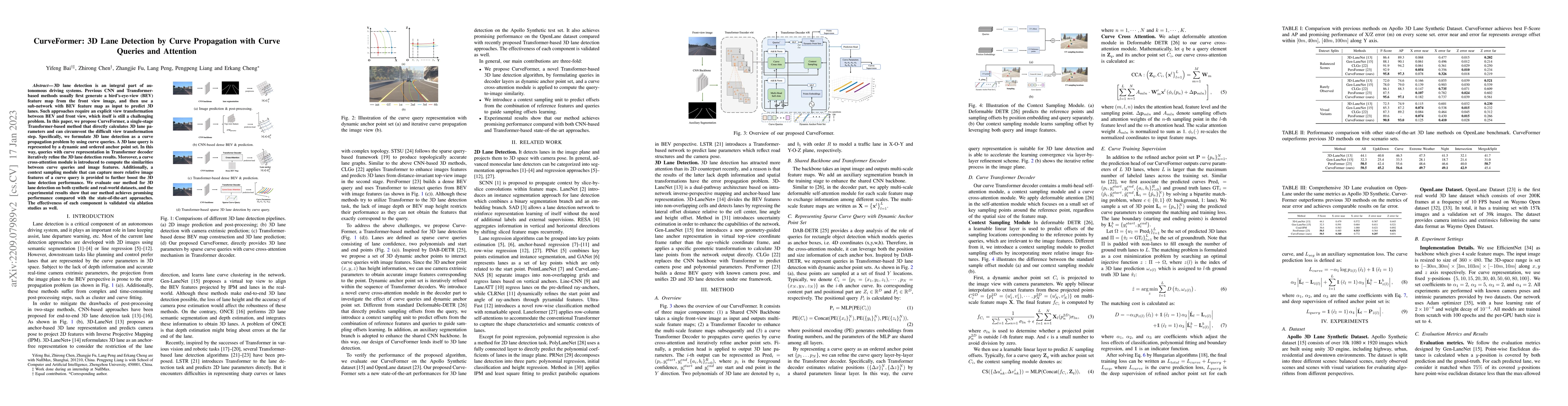 Thumbnail for CurveFormer: 3D Lane Detection by Curve Propagation with Curve Queries
  and Attention