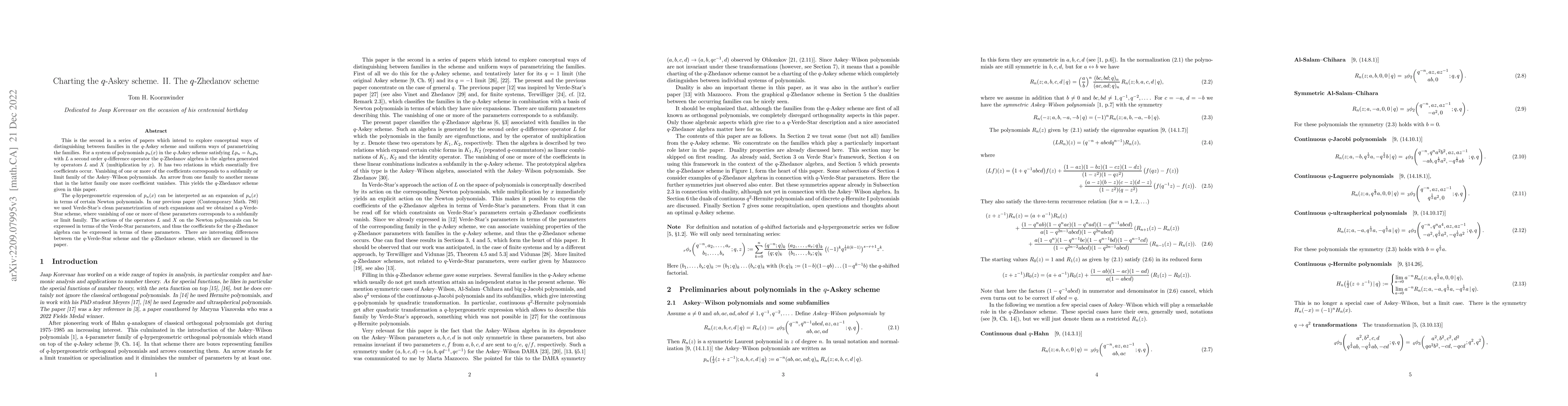 Thumbnail for Charting the $q$-Askey scheme. II. The $q$-Zhedanov scheme