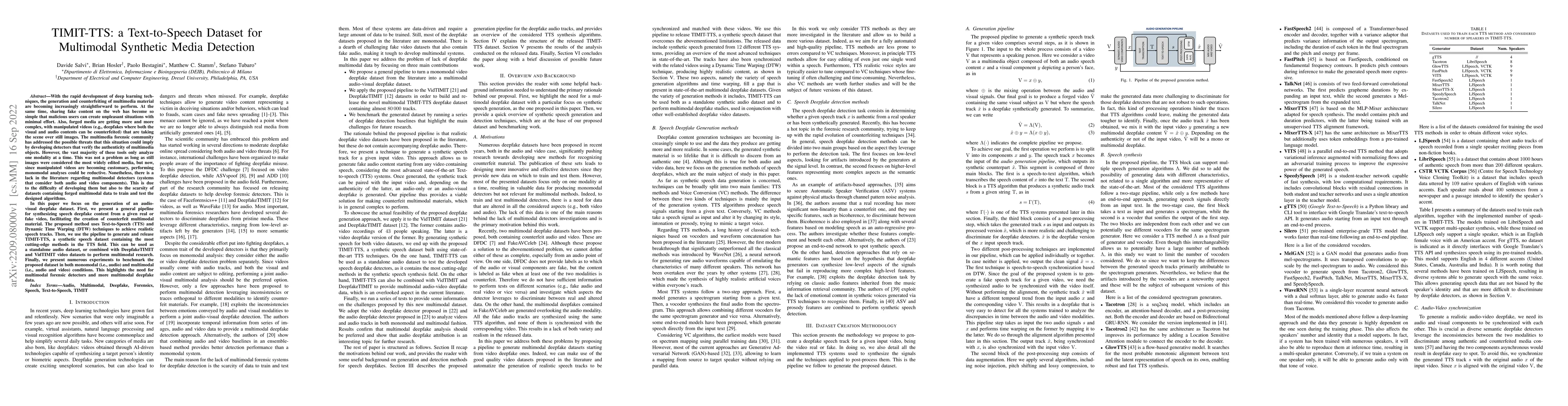 Thumbnail for TIMIT-TTS: a Text-to-Speech Dataset for Multimodal Synthetic Media
  Detection
