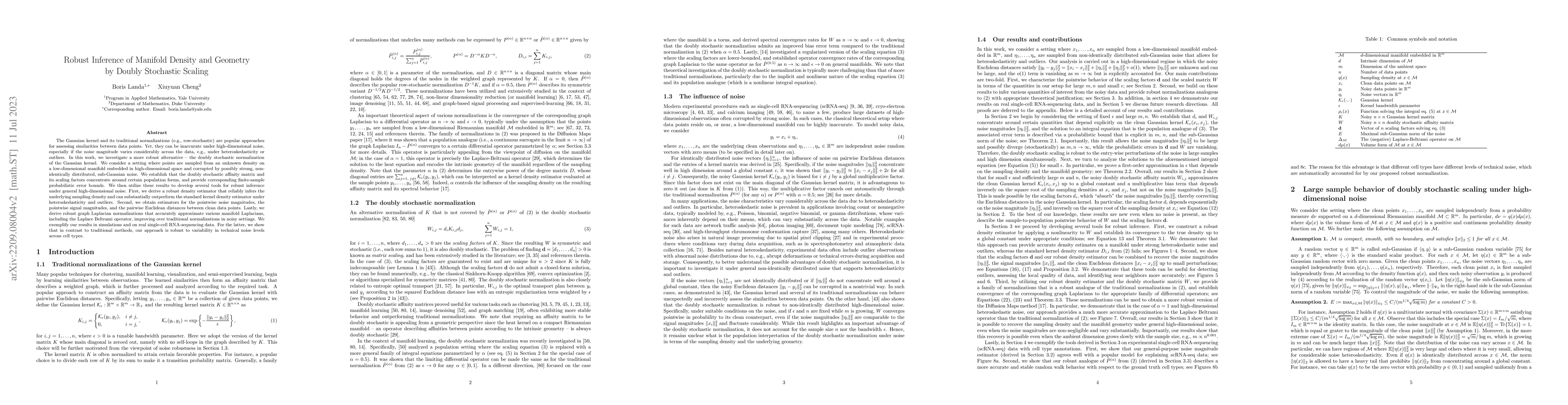 Thumbnail for Robust Inference of Manifold Density and Geometry by Doubly Stochastic
  Scaling