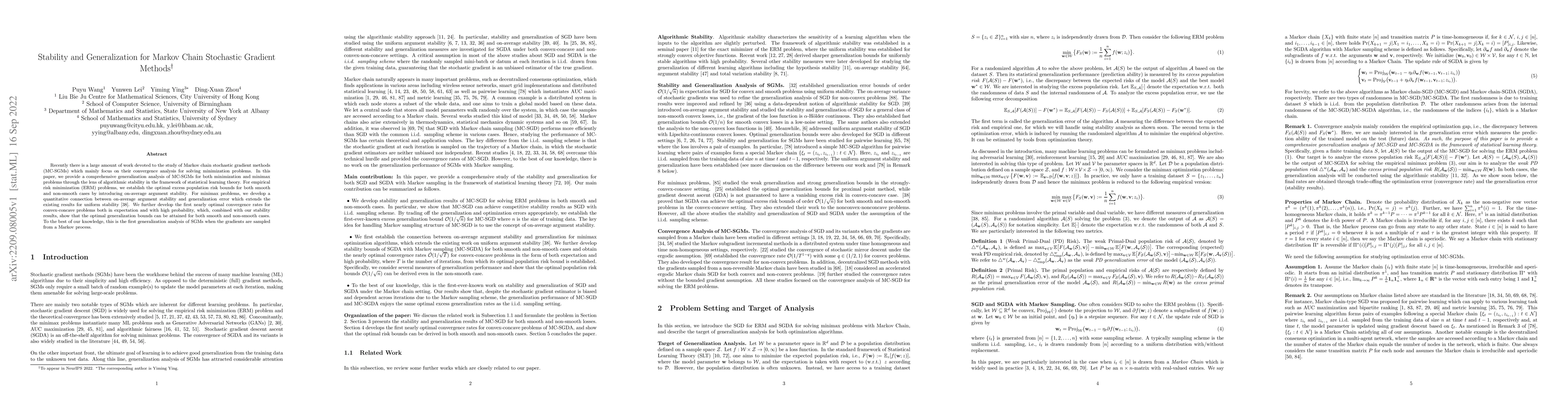 Thumbnail for Stability and Generalization for Markov Chain Stochastic Gradient
  Methods