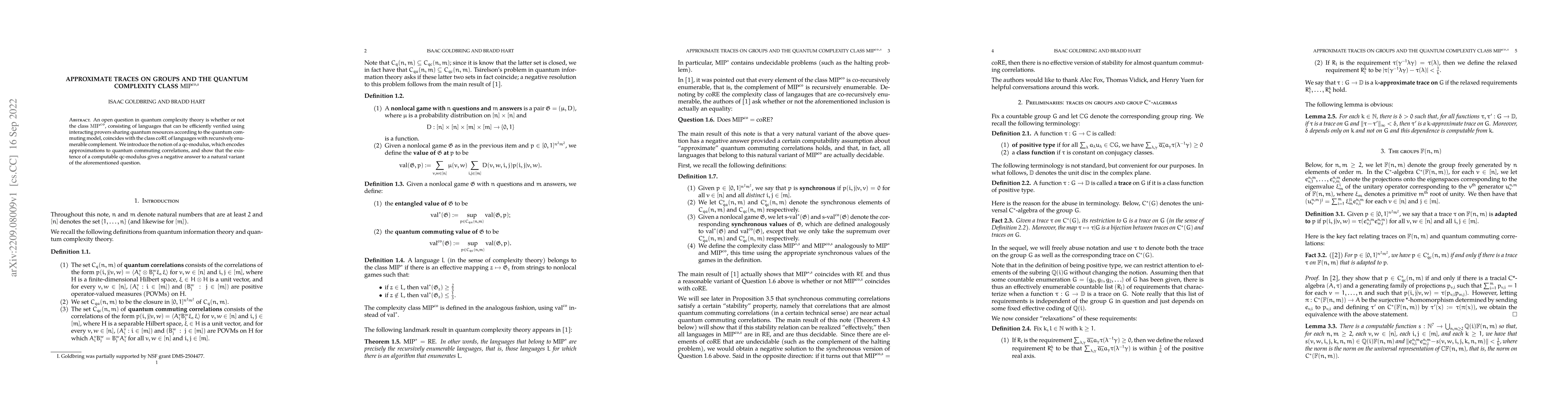 Thumbnail for Approximate traces on groups and the quantum complexity class
  $\operatorname{MIP}^{co,s}$