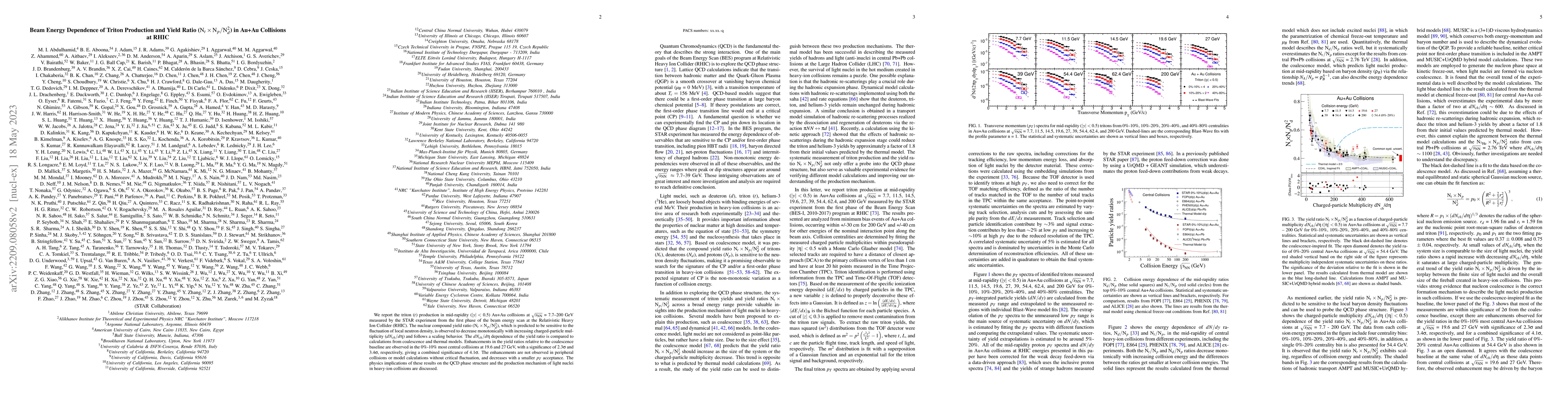 Thumbnail for Beam Energy Dependence of Triton Production and Yield Ratio
  ($\mathrm{N}_t \times \mathrm{N}_p/\mathrm{N}_d^2$) in Au+Au Collisions at
  RHIC