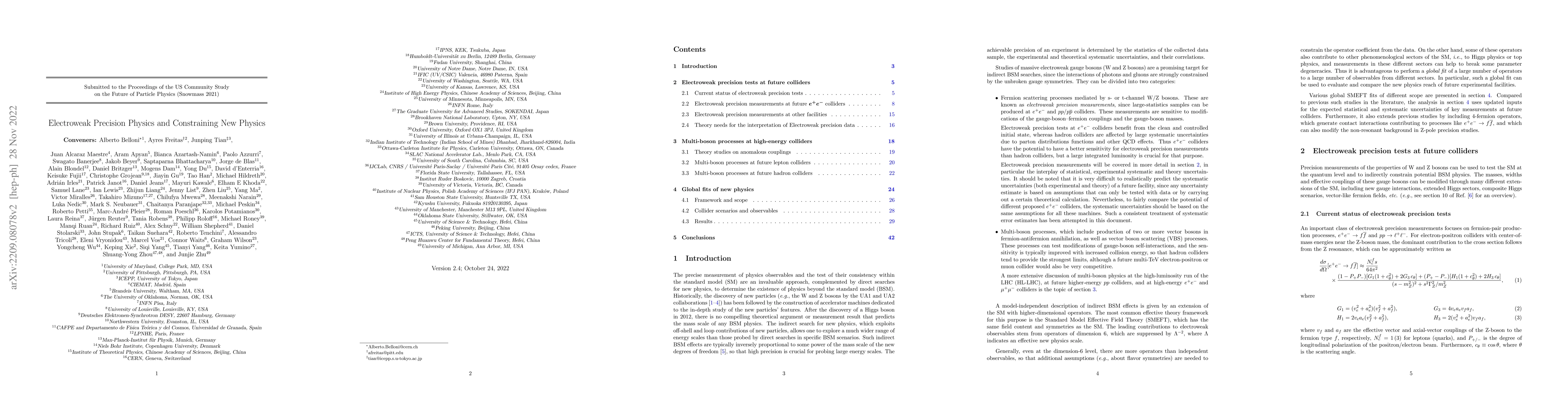 Thumbnail for Report of the Topical Group on Electroweak Precision Physics and
  Constraining New Physics for Snowmass 2021
