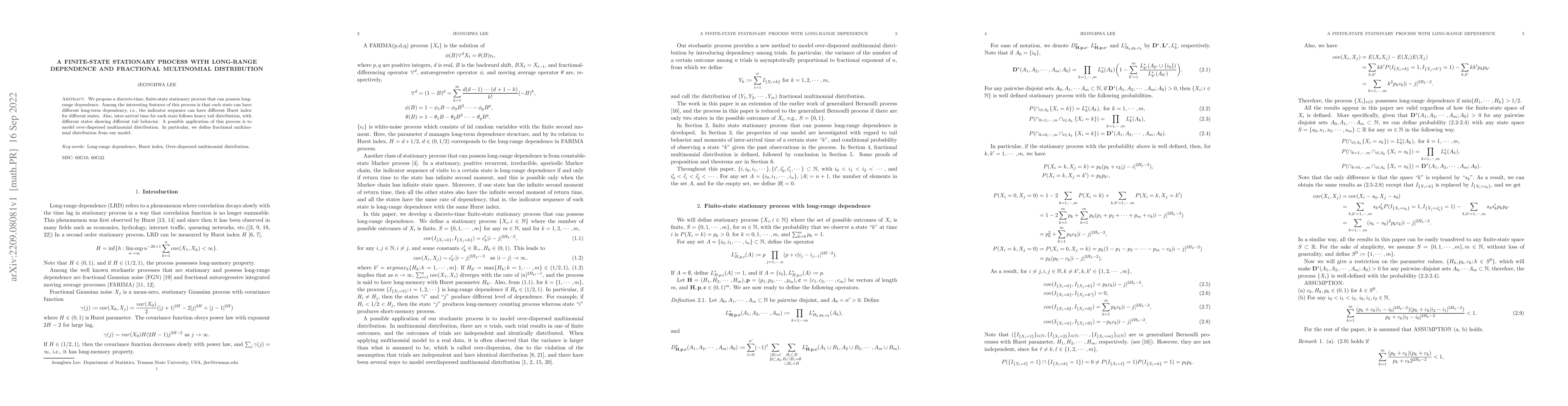Thumbnail for A finite-state stationary process with long-range dependence and
  fractional multinomial distribution