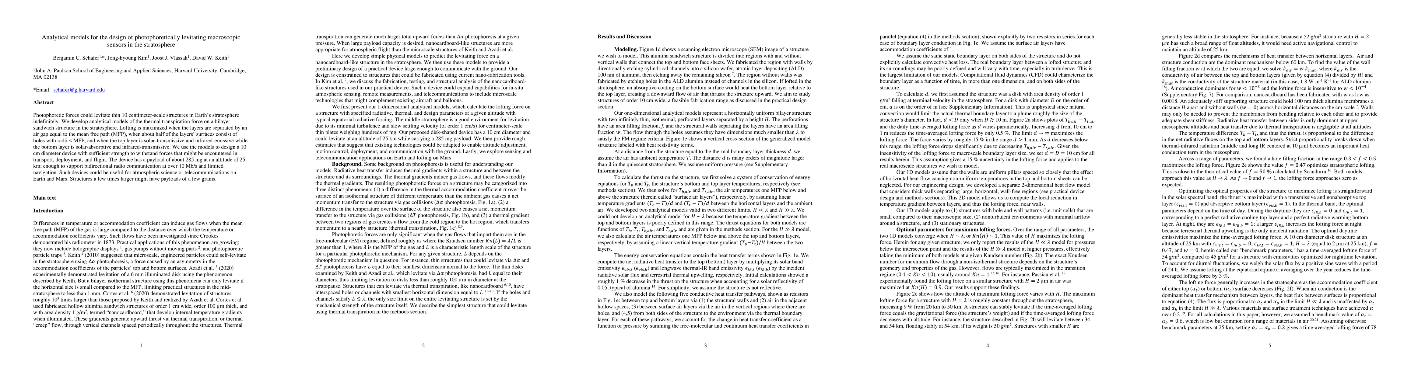 Thumbnail for Analytical models for the design of photophoretically levitating
  macroscopic sensors in the stratosphere