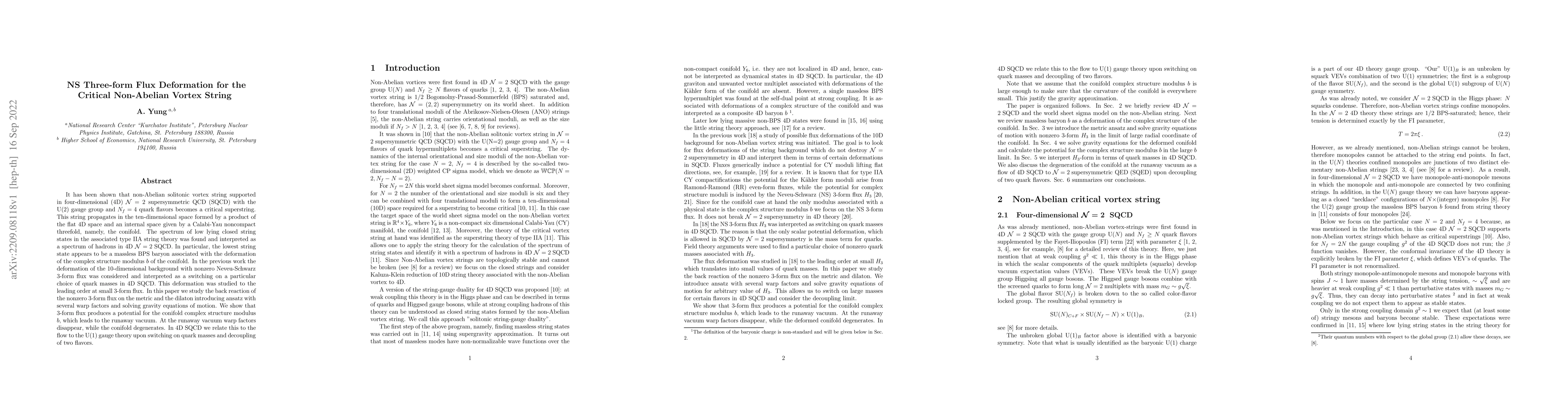 Thumbnail for NS Three-form Flux Deformation for the Critical Non-Abelian Vortex
  String