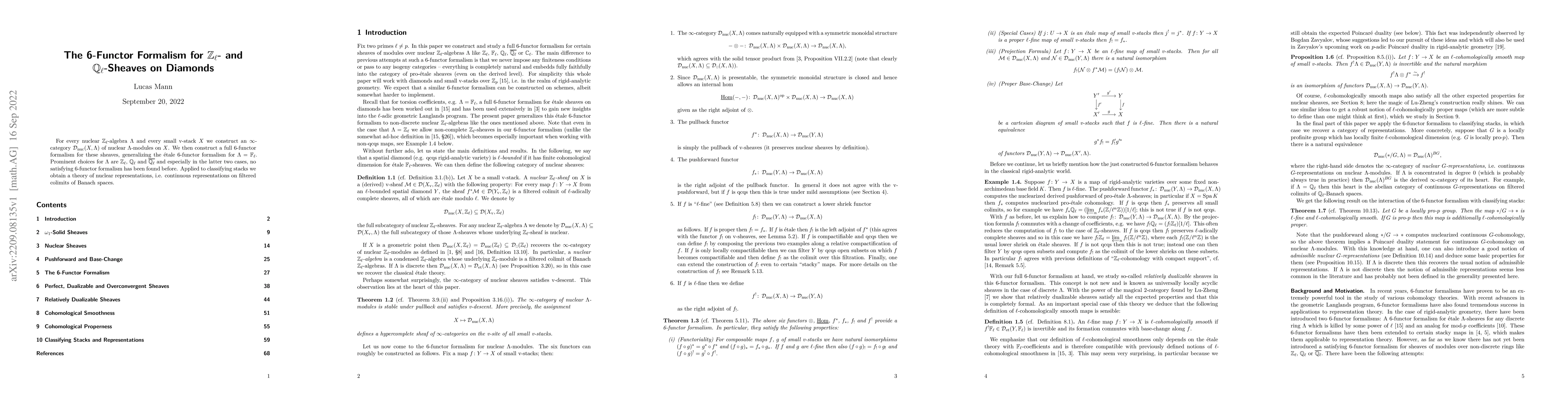 Thumbnail for The 6-Functor Formalism for $\mathbb Z_\ell$- and $\mathbb
  Q_\ell$-Sheaves on Diamonds