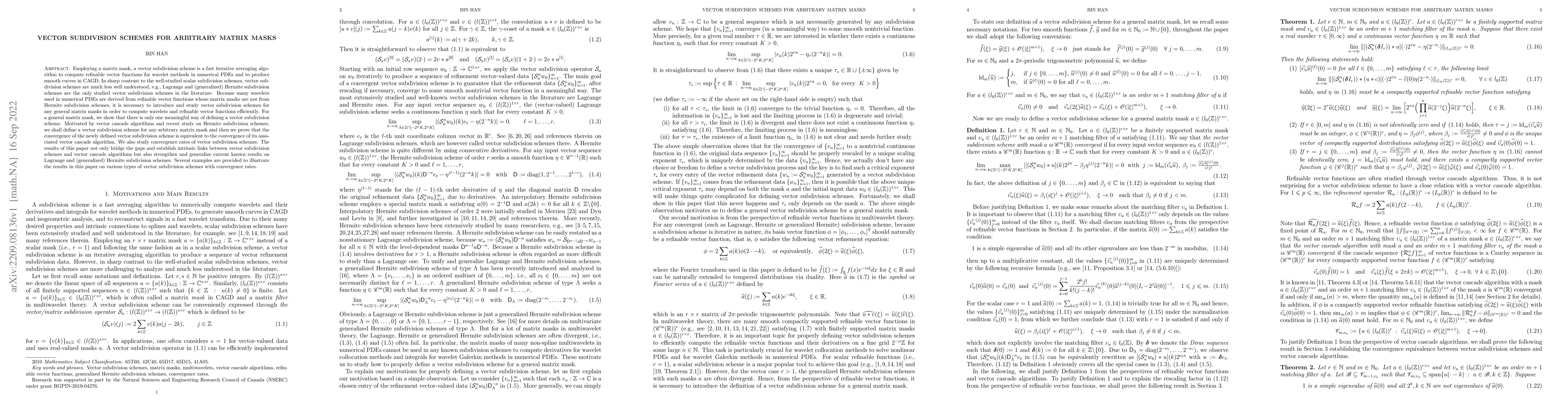 Thumbnail for Vector Subdivision Schemes for Arbitrary Matrix Masks
