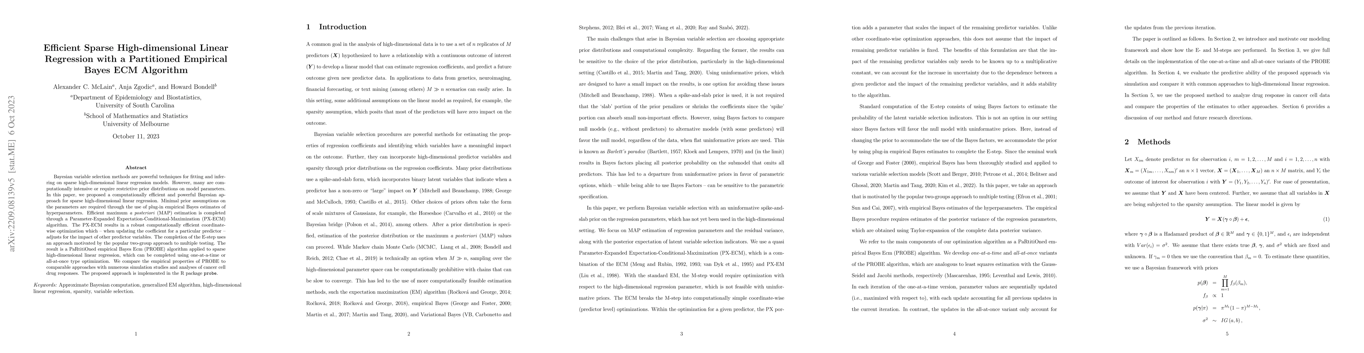 Thumbnail for Sparse high-dimensional linear regression with a partitioned empirical
  Bayes ECM algorithm