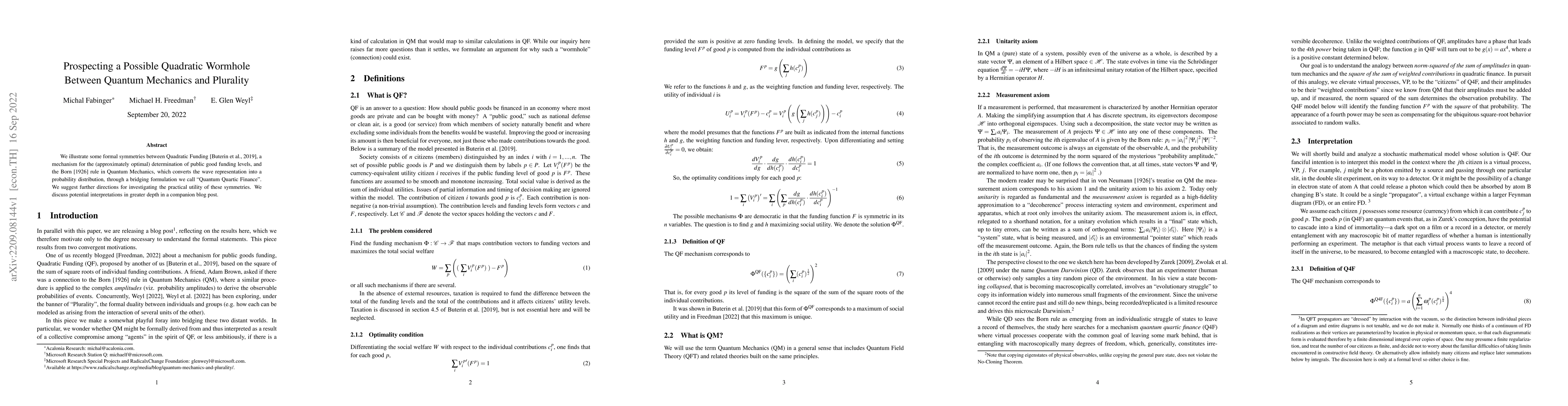Thumbnail for Prospecting a Possible Quadratic Wormhole Between Quantum Mechanics and
  Plurality