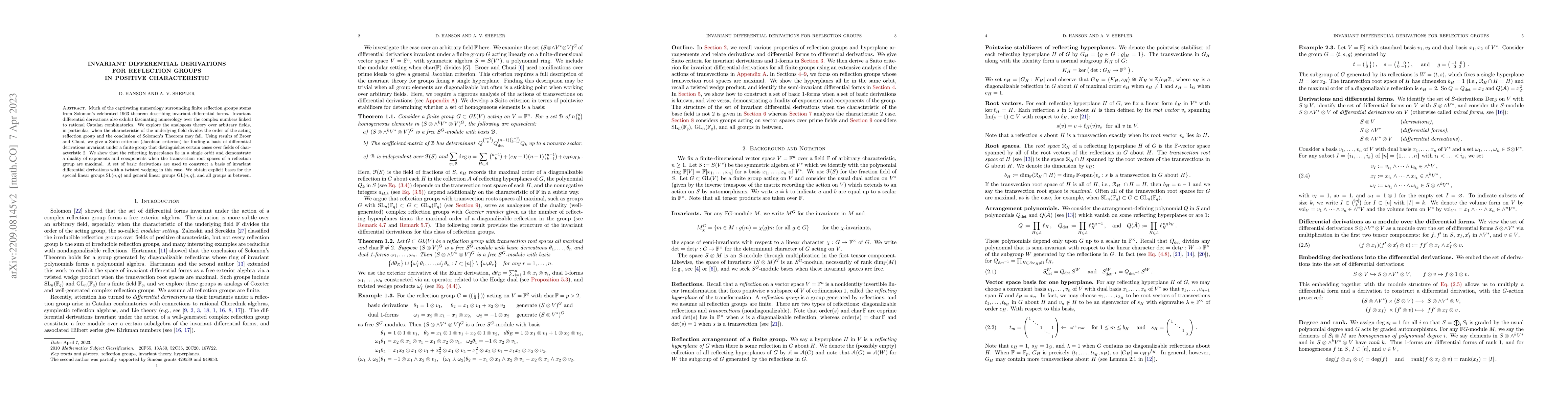 Thumbnail for Invariant differential derivations for reflection groups in positive
  characteristic