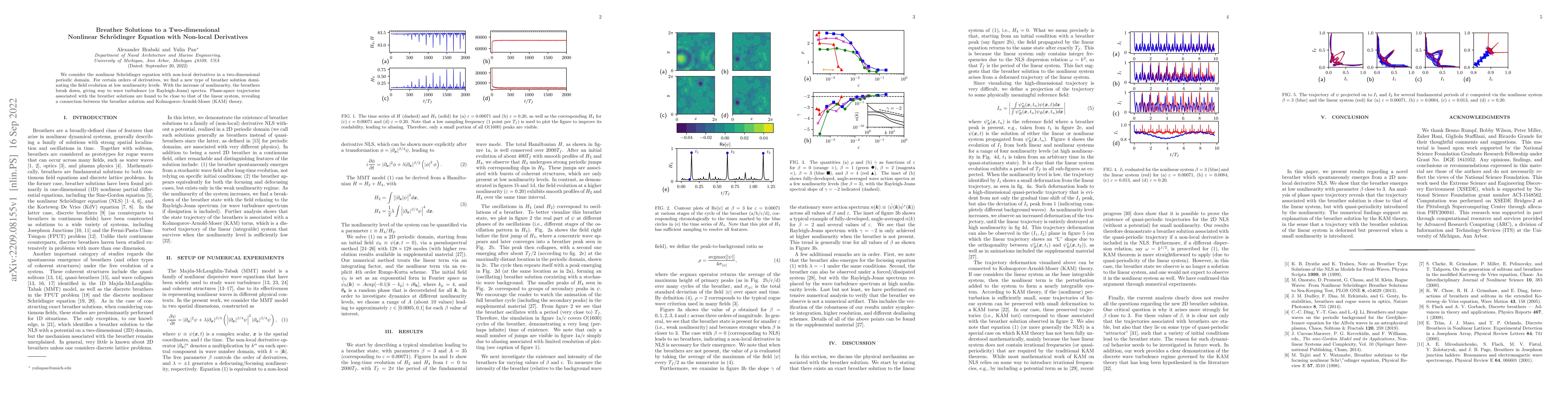 Thumbnail for Breather Solutions to a Two-dimensional Nonlinear Schr\"odinger Equation
  with Non-local Derivatives