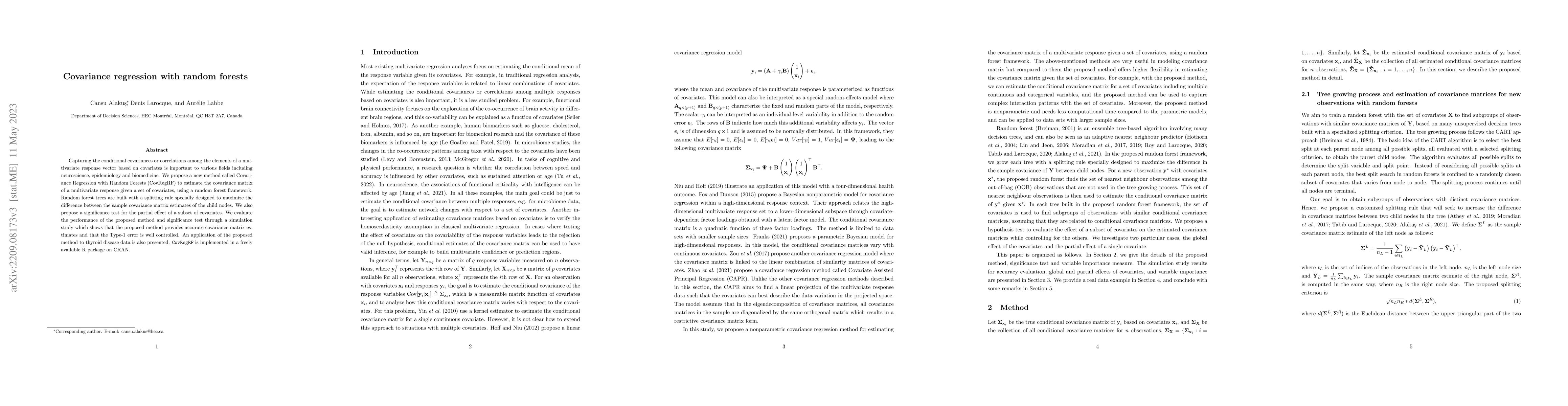 Thumbnail for Covariance regression with random forests