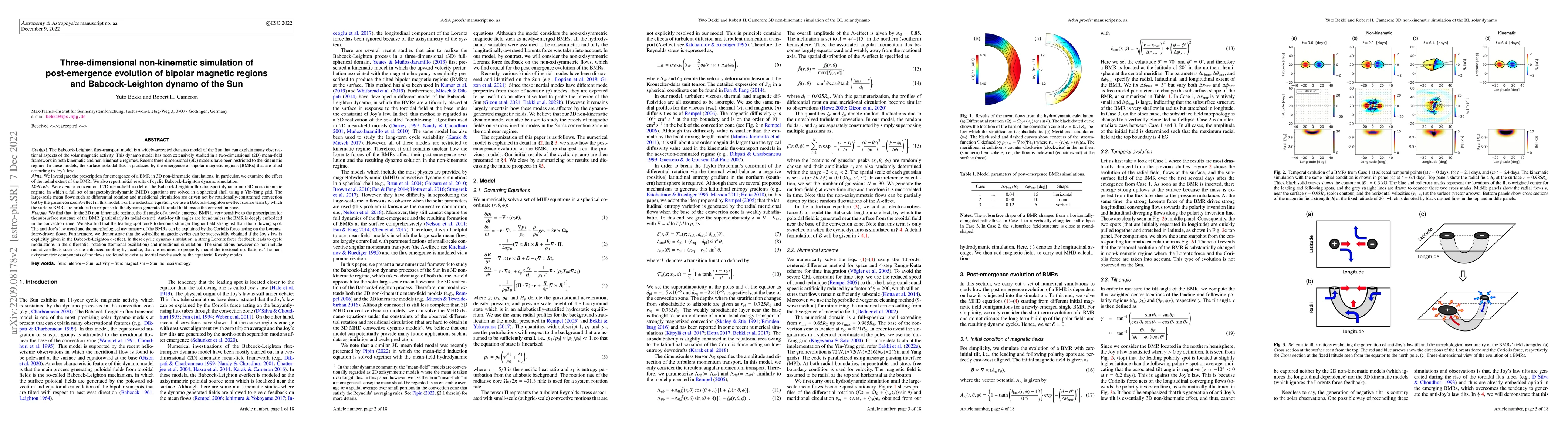 Thumbnail for Three-dimensional non-kinematic simulation of post-emergence evolution
  of bipolar magnetic regions and Babcock-Leighton dynamo of the Sun