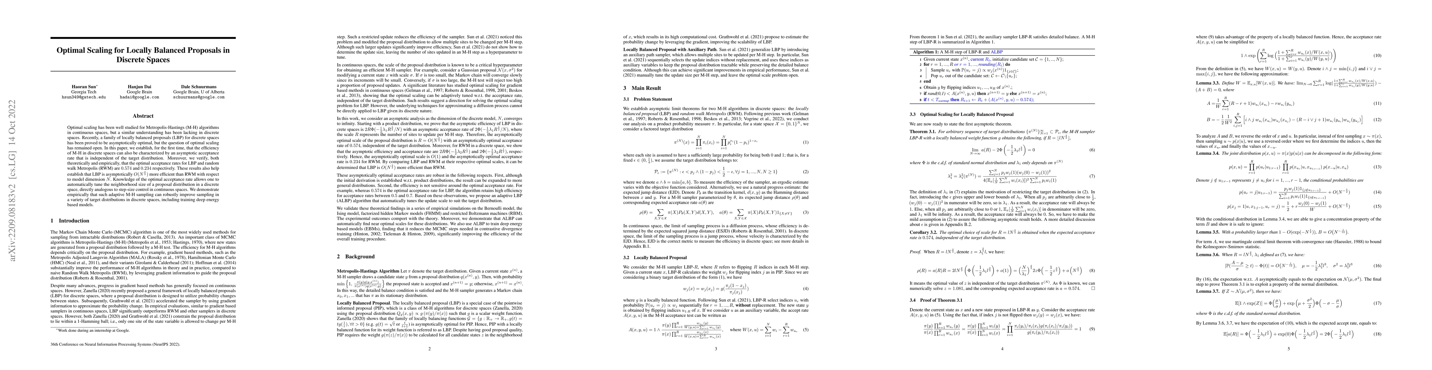 Thumbnail for Optimal Scaling for Locally Balanced Proposals in Discrete Spaces