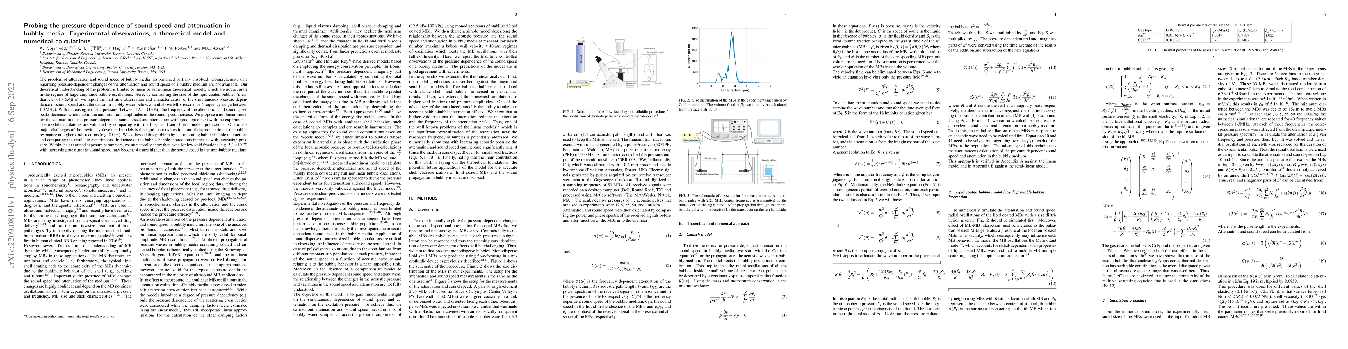 Thumbnail for Probing the pressure dependence of sound speed and attenuation in bubbly
  media: Experimental observations, a theoretical model and numerical
  calculations