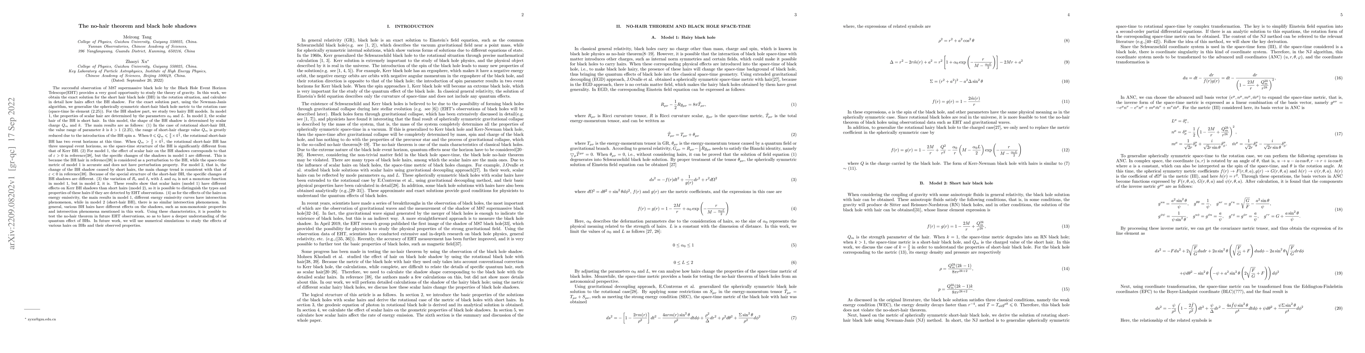 Thumbnail for The no-hair theorem and black hole shadows