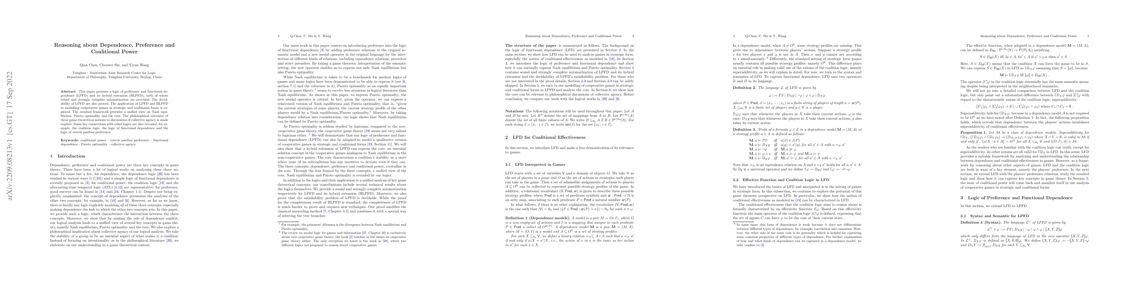 Thumbnail for Reasoning about Dependence, Preference and Coalitional Power