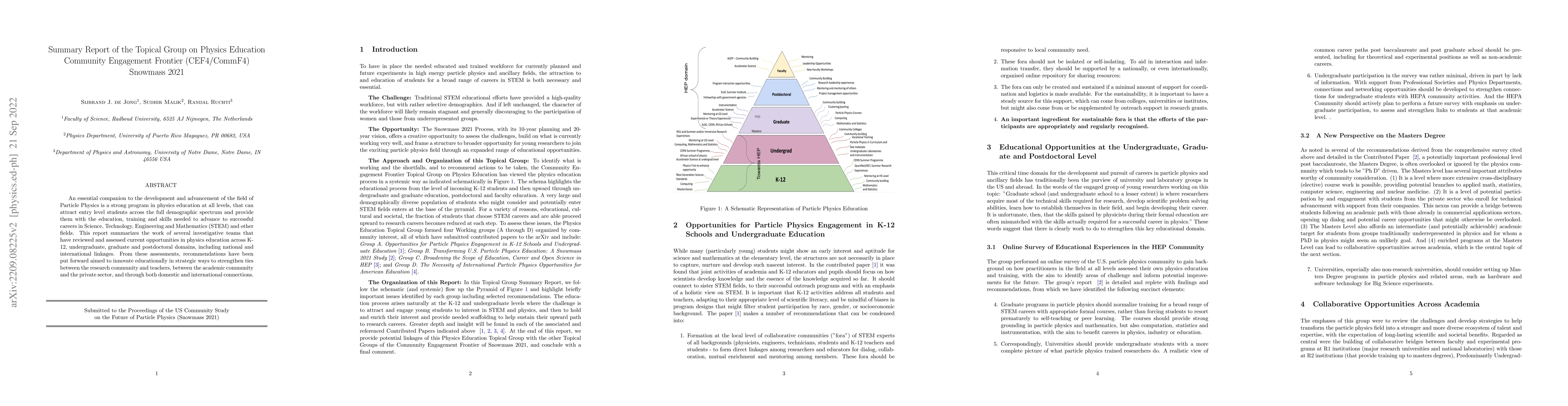Thumbnail for Summary Report of the Topical Group on Physics Education, Community
  Engagement Frontier (CEF4/CommF4) Snowmass 2021